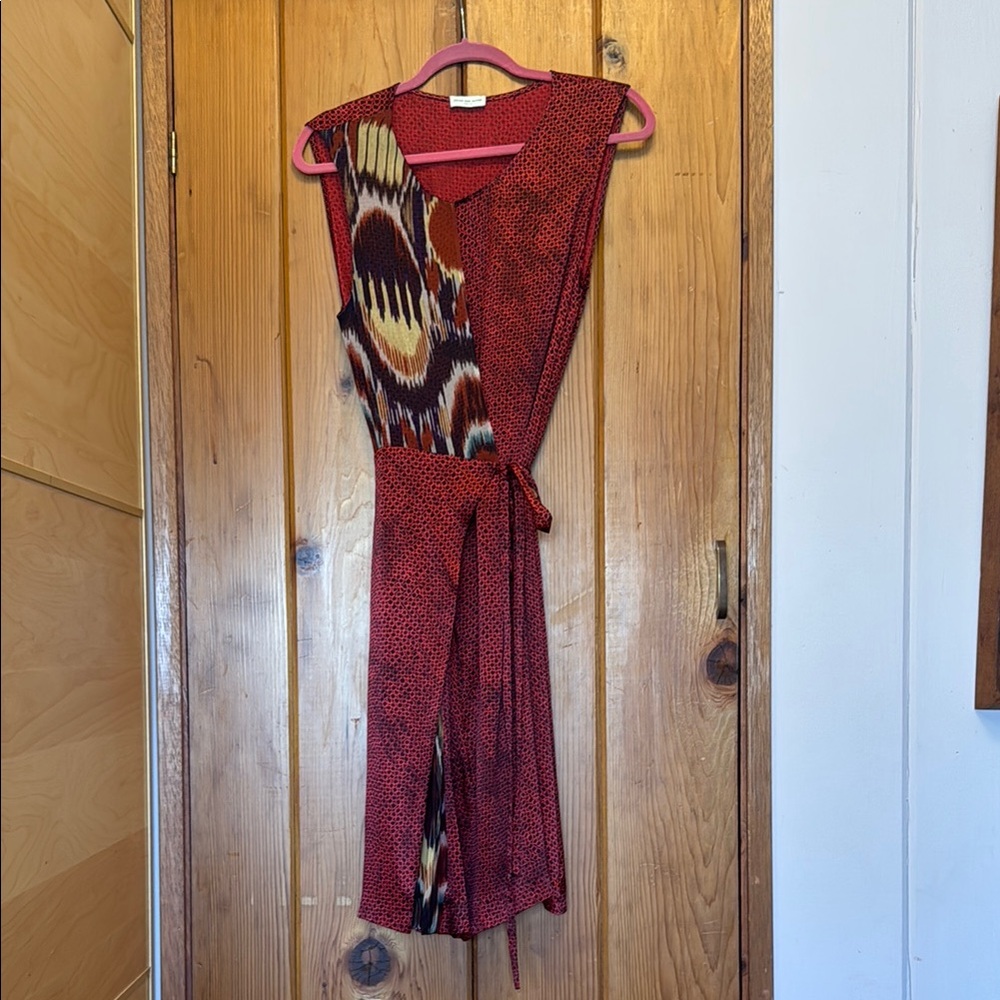 Dries Van Noten red / ikat printed wrap dress. France size  42 - US size 10 / M